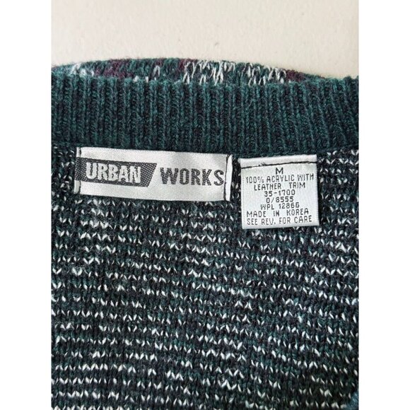Vintage Urban Works Men’s Pullover Knit Sweater Acrylic W/ Leather Trim Size Med - Picture 3 of 3